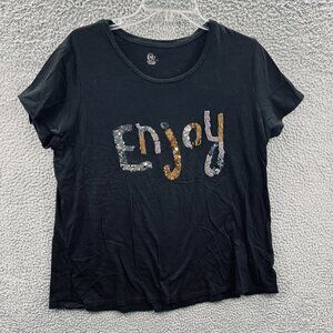 Est 1946 Cato Women Top 18/20W Black Embellished Short Sleeve Enjoy Shirt